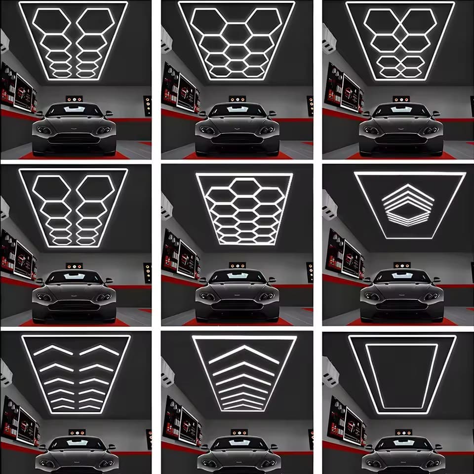 Neuf configurations d'éclairage hexagonal LED pour garage